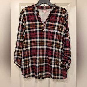 Feathers Maternity Plaid Tunic Top Size Large